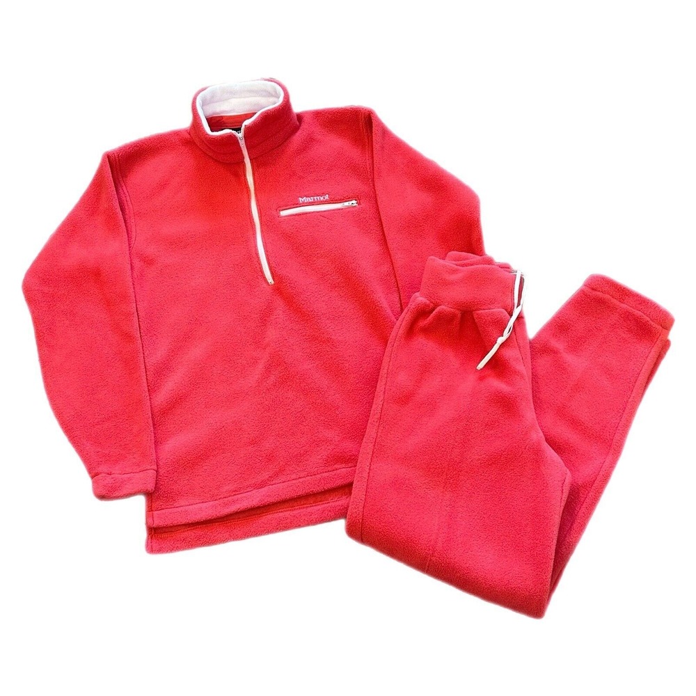 Vintage Marmot Track Suit Women's S Fleece‎ Jacket & Pants Pink 90s Retro